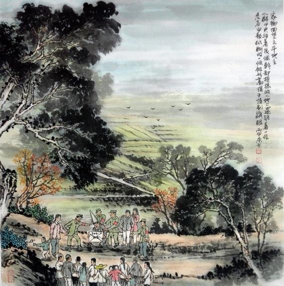 刘东方家乡回望系列记事国画作品:斗地主