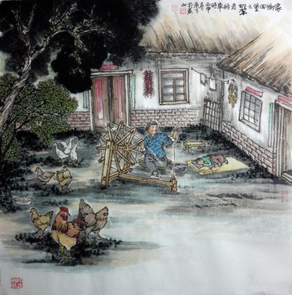 刘东方《家乡回望》系列国画连载之:那架老纺车