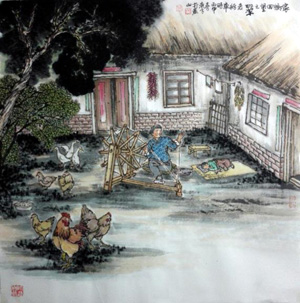 刘东方《家乡回望》系列国画连载之：那架老纺车