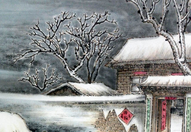 刘东方《家乡回望》系列国画作品:拾炮(局部)