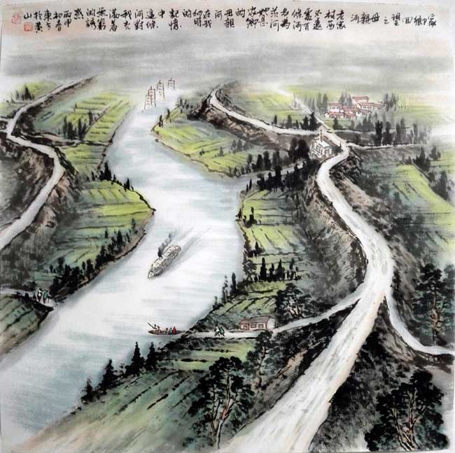 刘东方《家乡回望》系列国画作品:母亲河