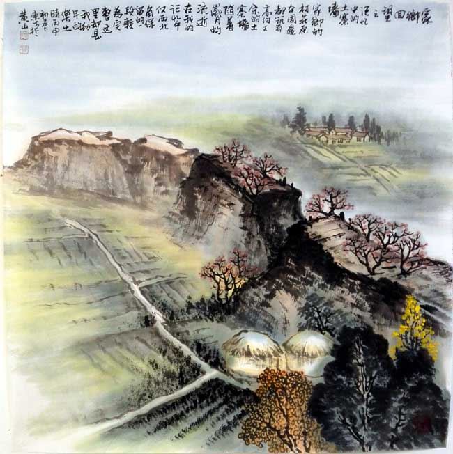 刘东方《家乡回望》系列国画作品：记忆中的土寨墙