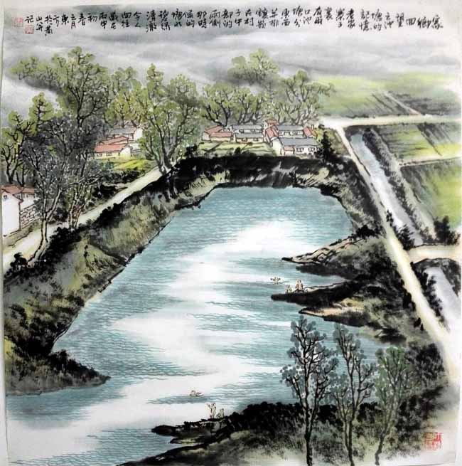 刘东方《家乡回望》系列国画作品：池塘的记忆