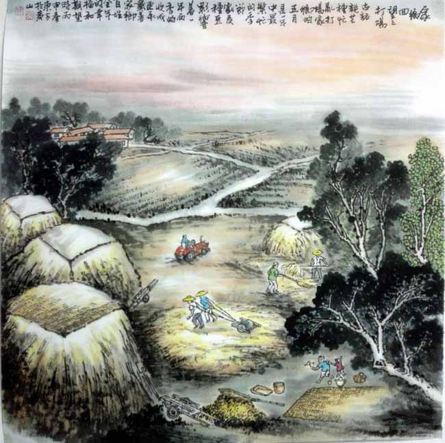 刘东方《家乡回望》系列国画作品:打场