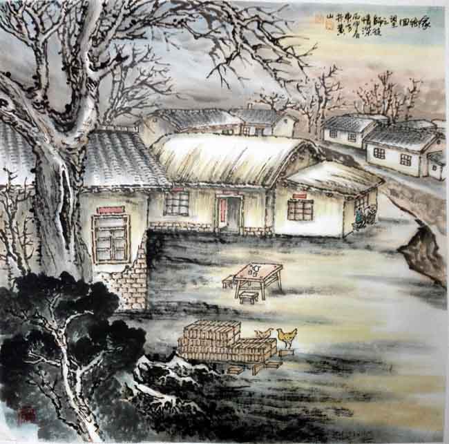刘东方《家乡回望》系列国画作品：师徒情深