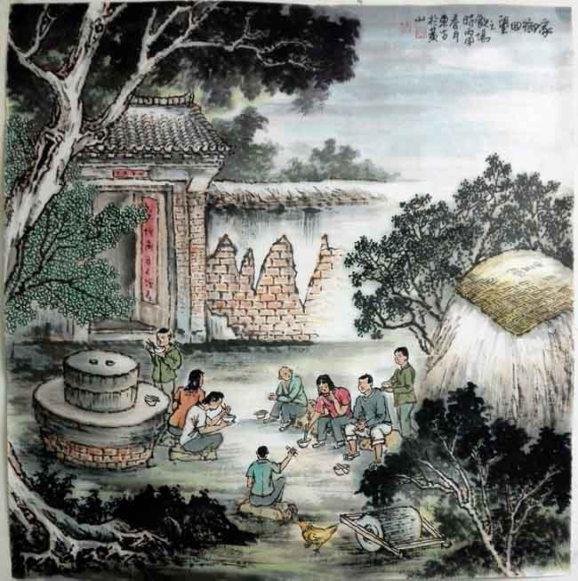 刘东方《家乡回望》系列国画作品:饭场