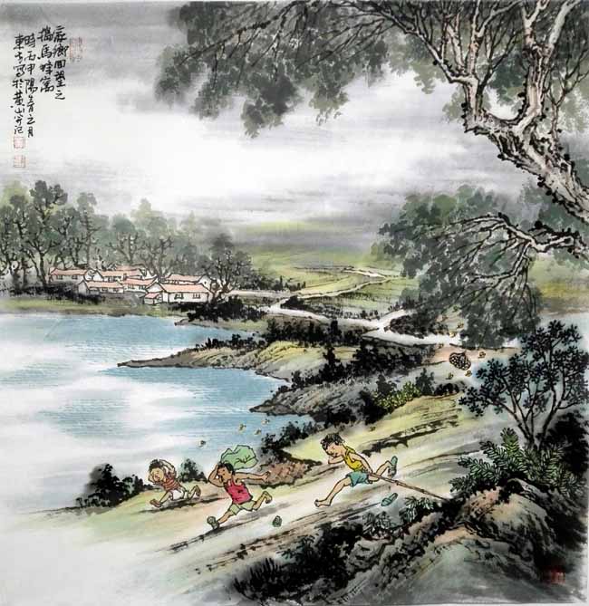 刘东方《家乡回望》系列国画作品:捣马蜂窝