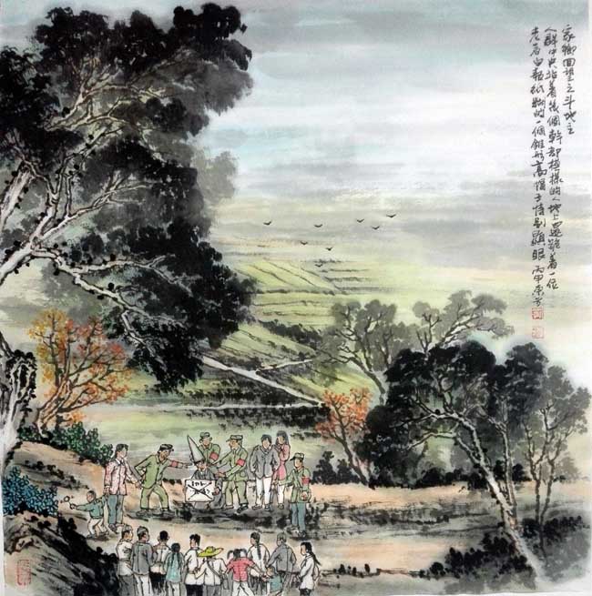 刘东方《家乡回望》系列国画作品:斗地主
