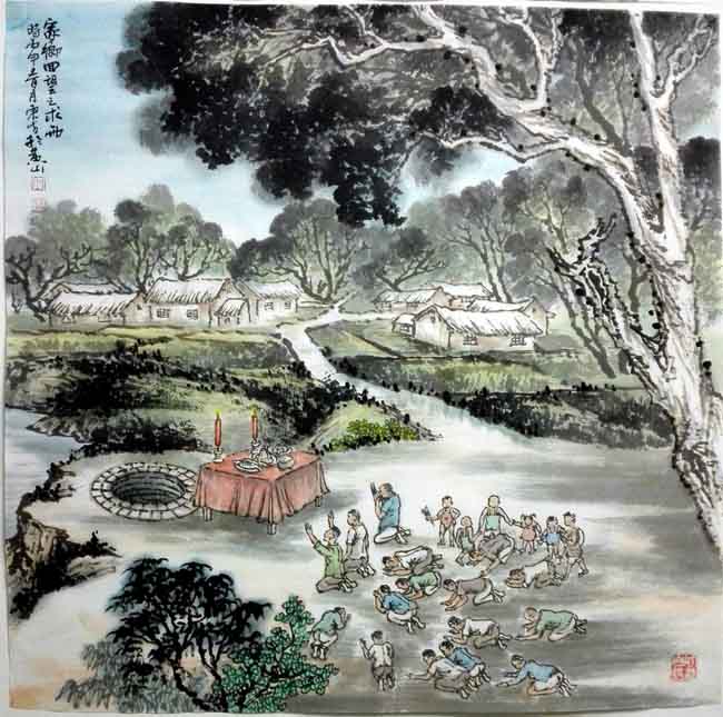 刘东方《家乡回望》系列国画作品：求雨