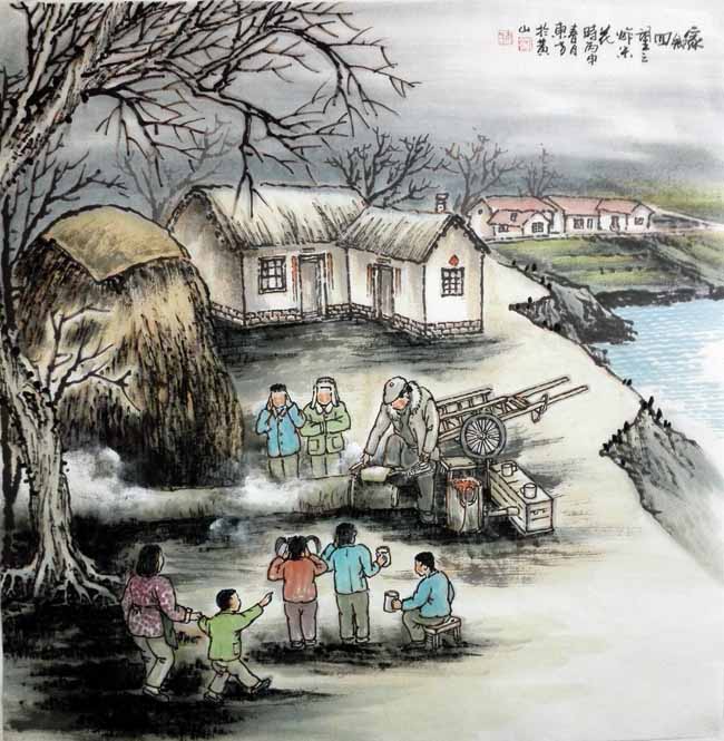 刘东方《家乡回望》系列国画作品:炸米花