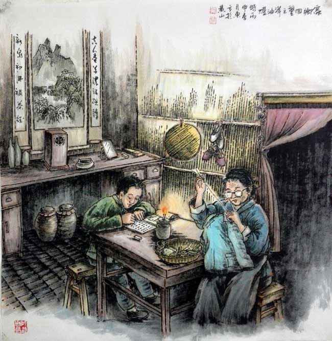 刘东方《家乡回望》系列国画作品:洋油灯