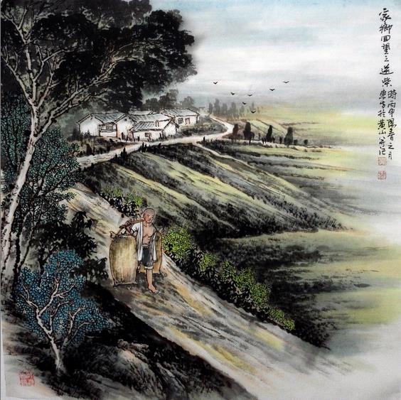 刘东方家乡回望系列国画作品:送柴
