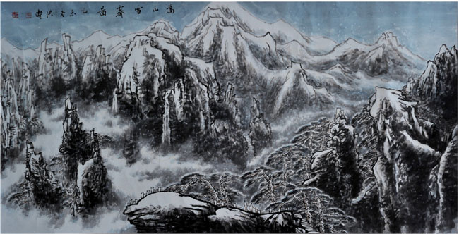 嵩山画家赵洪涛山水画作品:嵩山雪霁图