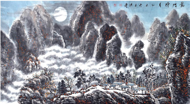 嵩山画家赵洪涛山水画作品:嵩门侍月