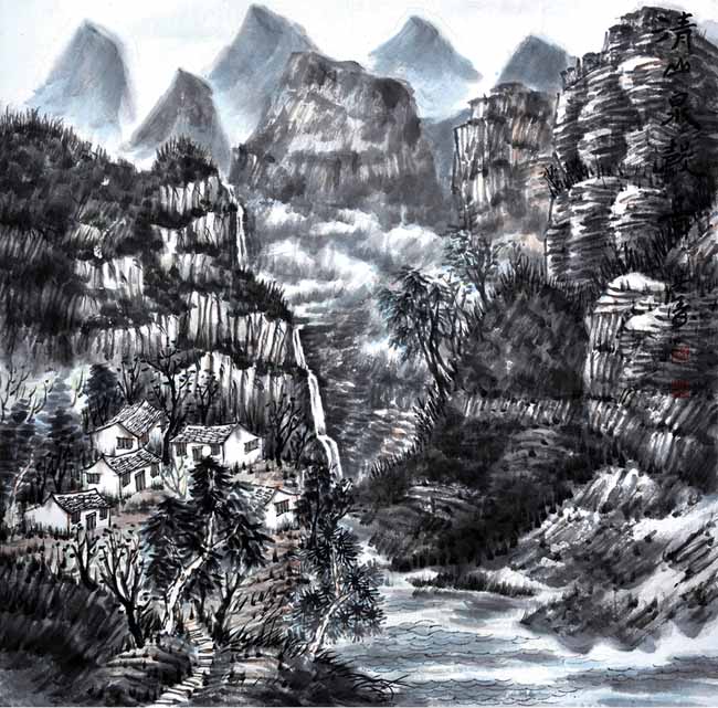 嵩山画家赵洪涛山水画作品:青山泉声图
