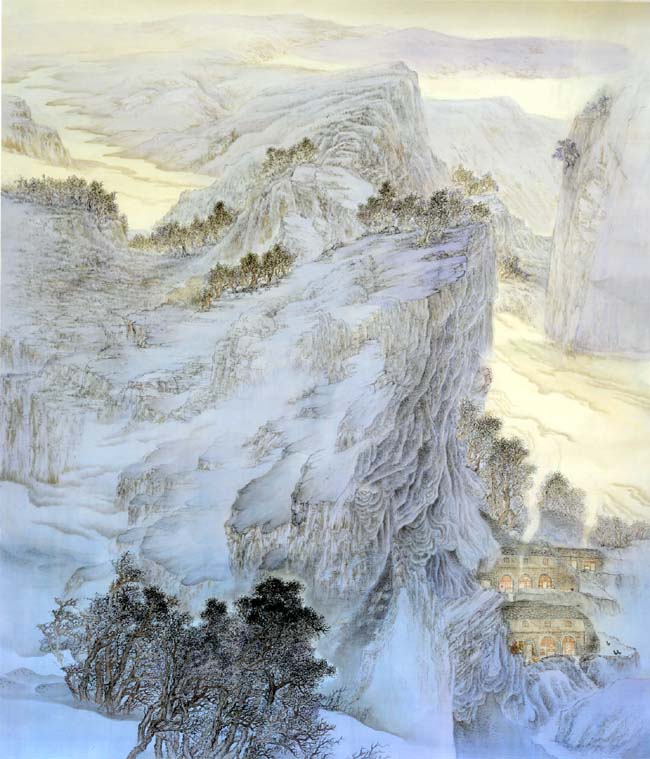 孙晓君作品:嵩岑紫烟 160X200CM 创作于2014年,绢本