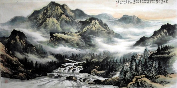 刘东方山水画作品：《晨曲》136×68cm