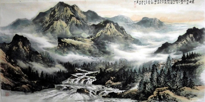 刘东方山水画作品:《晨曲》136×68cm
