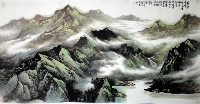 刘东方山水画作品：《青峦叠嶂意万重》136×68cm