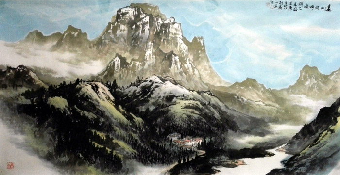刘东方山水画作品：《远山的呼唤》136×68cm