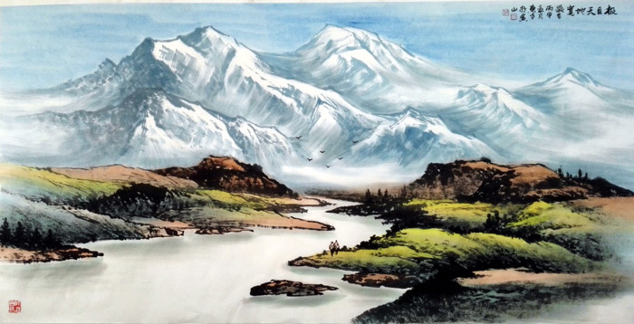 刘东方山水画作品:《极目天地宽》136×68cm