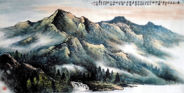 刘东方山水画作品：《南山幽居图》136×68cm