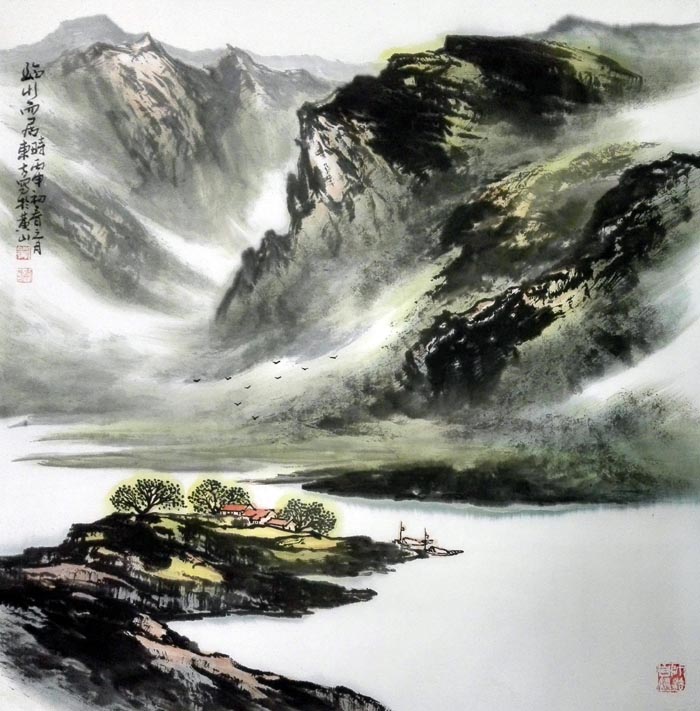 刘东方山水画作品：《临水而居》68×68cm
