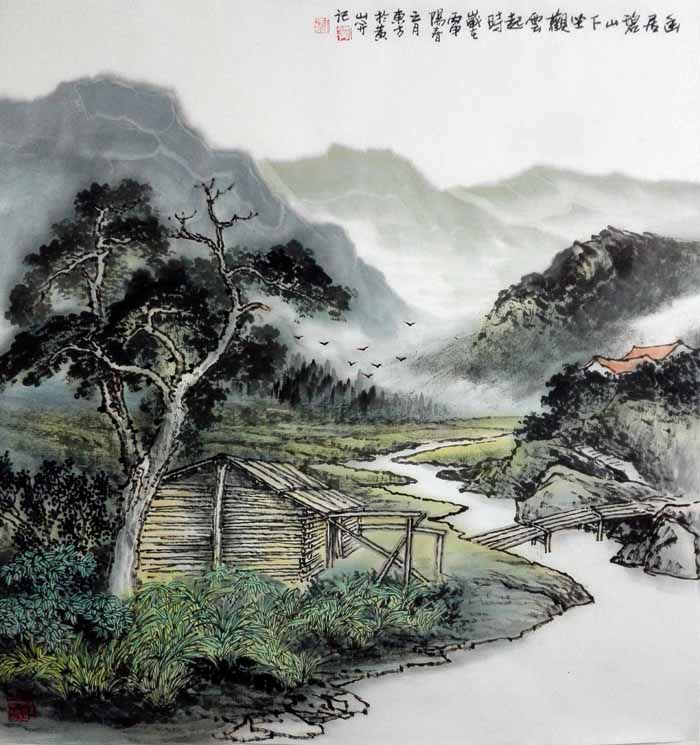 刘东方山水画作品：《幽居碧山下》68×68cm