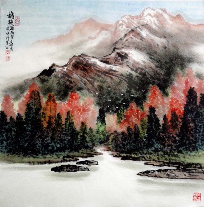 刘东方山水画作品：《秋艳》68×68cm