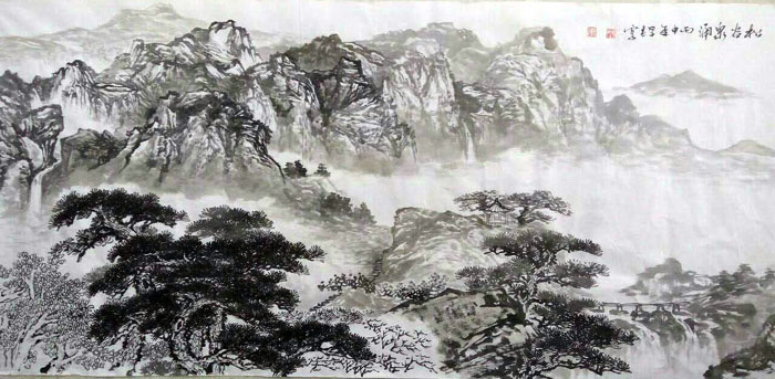 画家闫早杰山水画作品:松谷泉涌