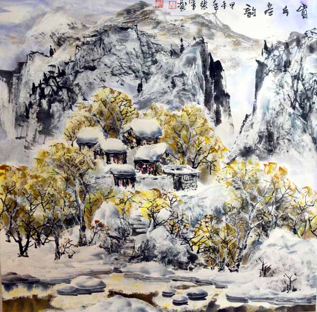 张军 崮乡雪韵 68x68cm 2014年