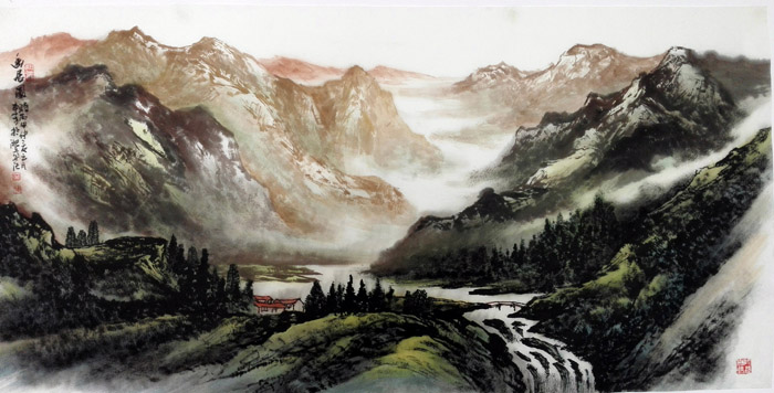 刘东方山水画作品:幽居图 2016 68×136cm