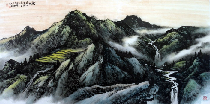 刘东方山水画作品:黎明 2016 68×136cm