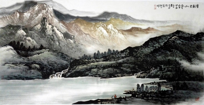 刘东方山水画作品:潭影空人心 2016 68×136cm