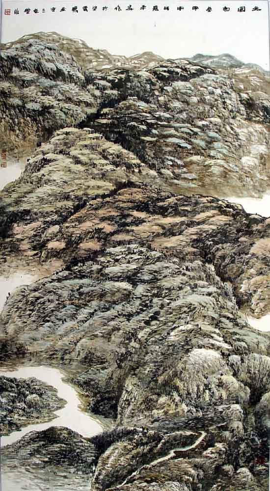 画家丁平安先生作品:《北国初春》:179cmX90cm