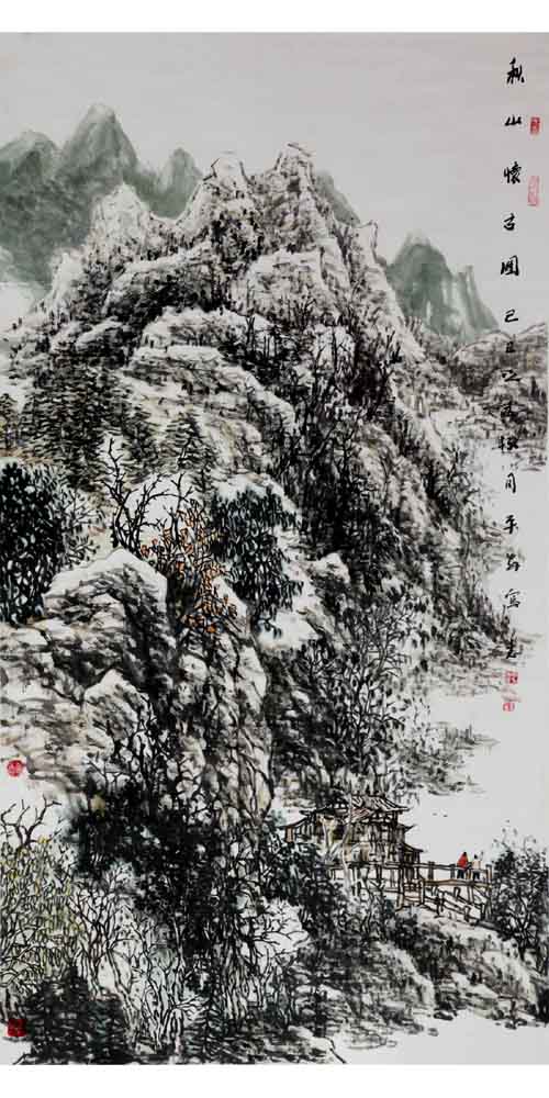 画家丁平安先生作品:《秋山怀古》格:179cmX90cm