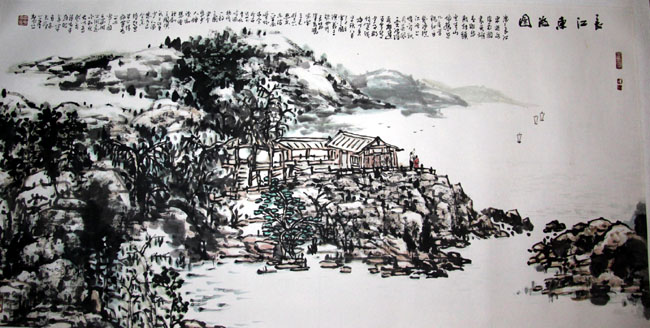 画家丁平安先生作品:《长江东去图》138x69cm