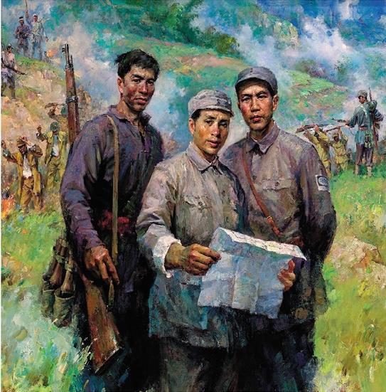 陈继武 管建新 孙佩梁 魏惠东 遍地英雄——中国共产党领导的浙江抗日根据地 油画 180×650cm