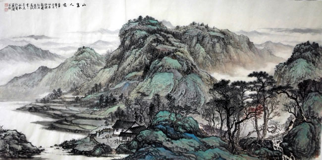孙超峰山水画作品:山里人家2016年 68cm×136cn