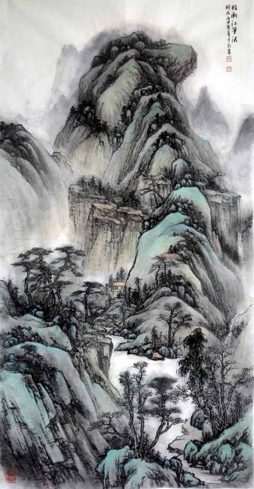 孙超峰山水画作品:临渐江笔法 68cm×136cn 2014年