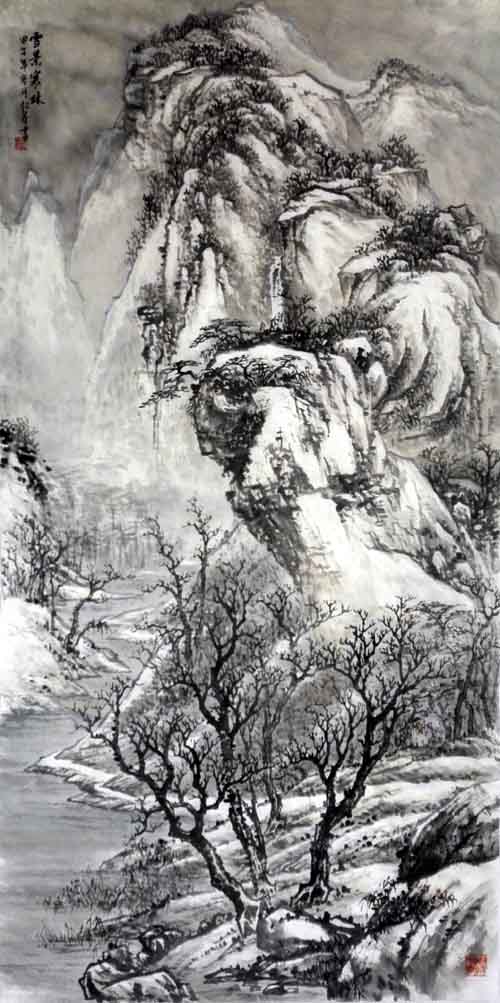 孙超峰山水画作品：雪景寒林68cm×136cn 2014年作品