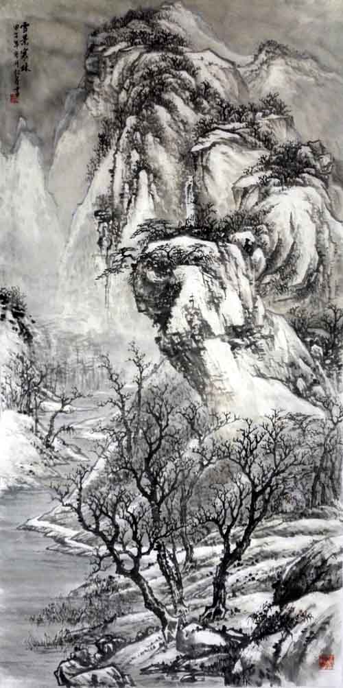 孙超峰山水画作品:雪景寒林68cm×136cn 2014年作品