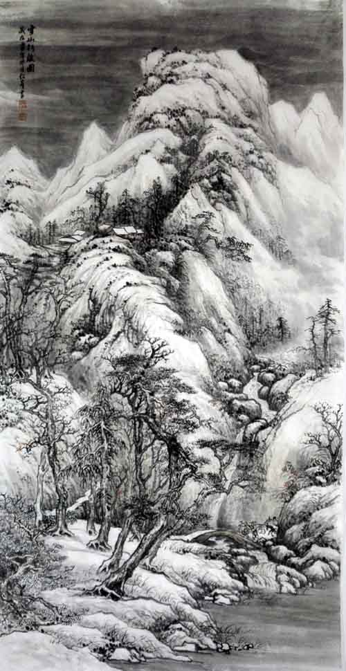 孙超峰山水画作品:雪雪山行旅图 2016年 68cm×136cn