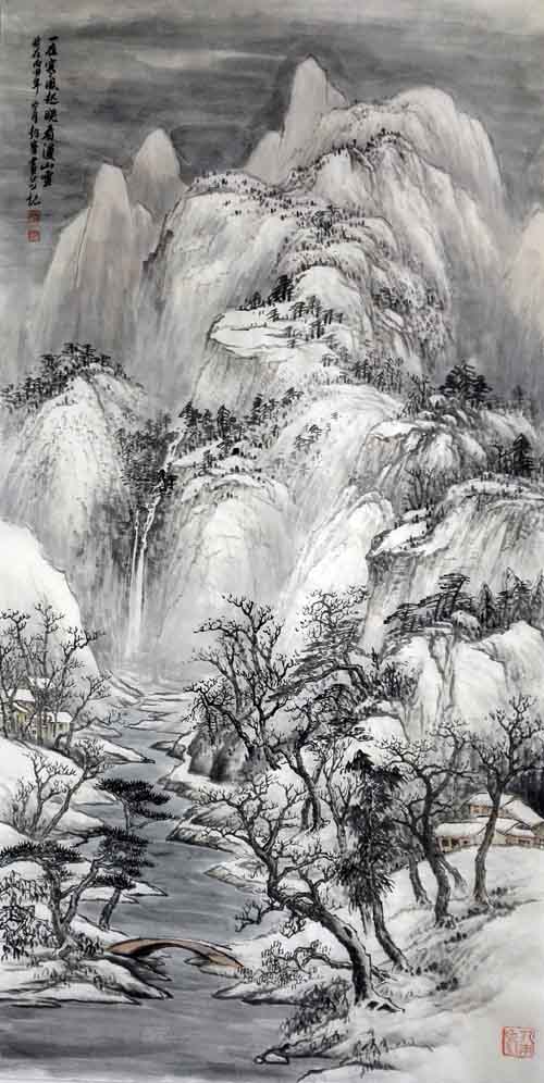 孙超峰山水画作品:一夜寒风迟 晓看满山雪 2016年 68cm×136cn