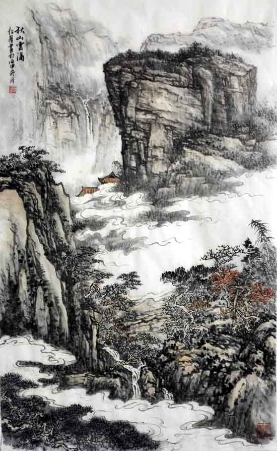 孙超峰山水画作品:秋山云涌2016年58cm×98cn