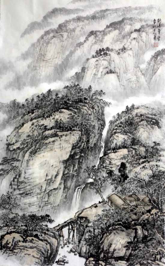 孙超峰山水画作品:听瀑草堂2016年61cm×98cn