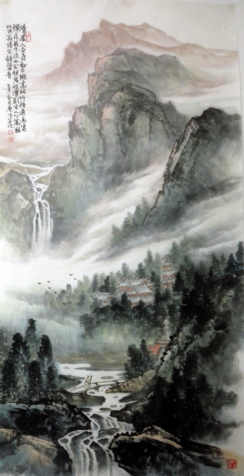 刘东方先生山水画精品赏析:《清晨入古寺》