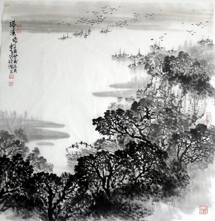 刘东方先生山水画精品赏析:《港湾》