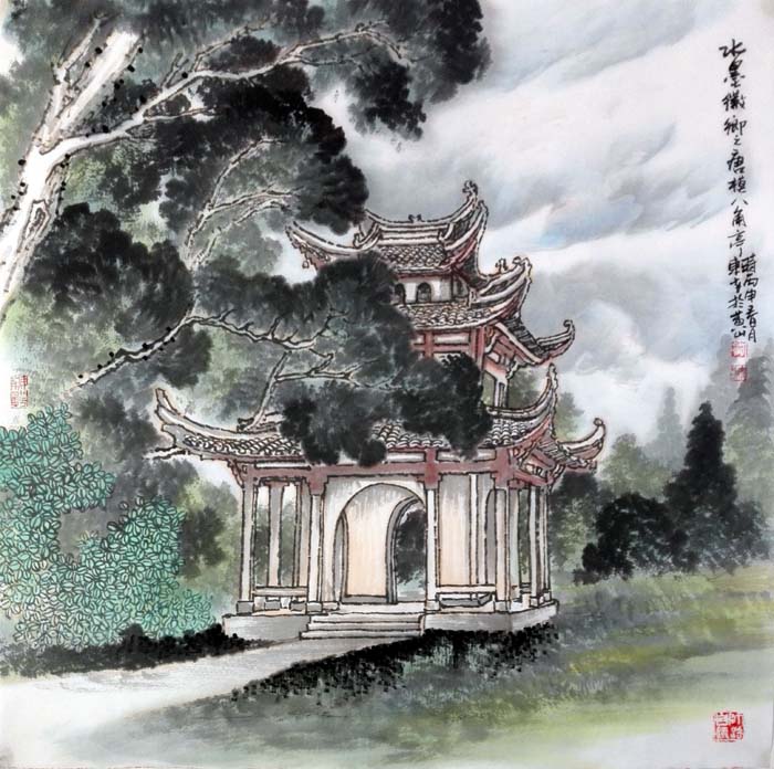 刘东方先生山水画精品赏析:《水墨徽乡之唐模八角亭》