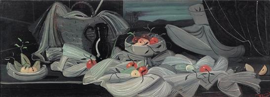安德烈·德朗 挤满水果的桌子 布面油画 77.3×205.3cm 1944年